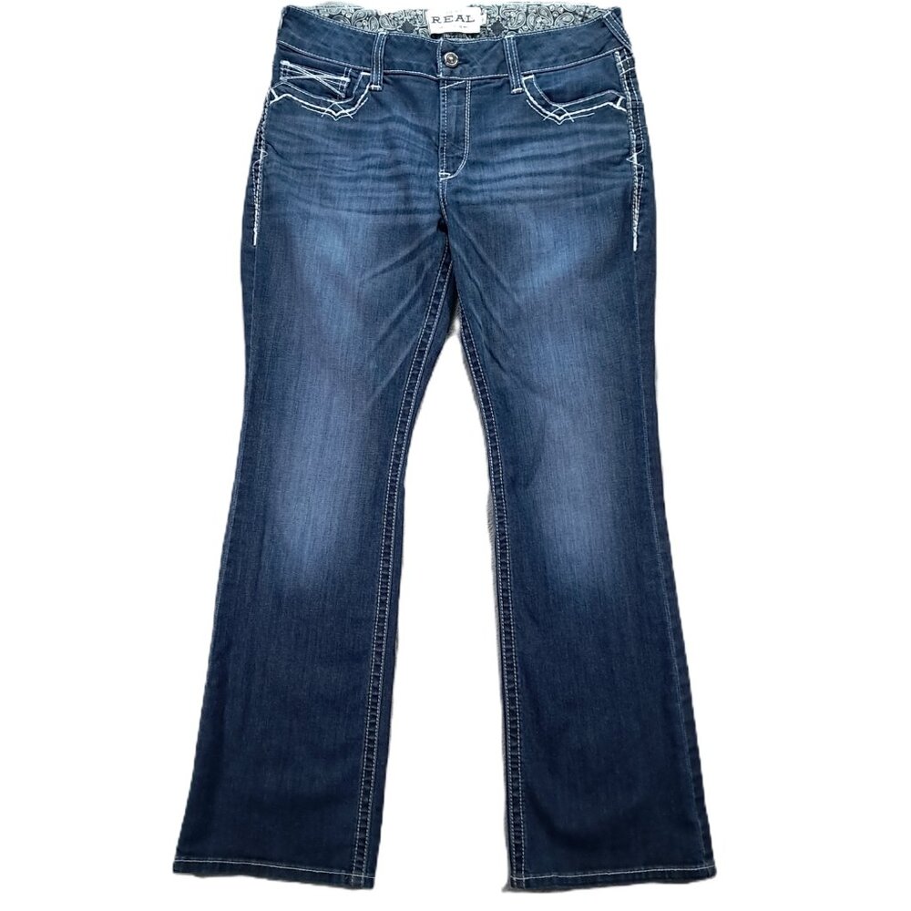 Ariat REAL Jean Women 35x33, Tag 33R Blue Boot Cut Mid Rise Stretch 10017510